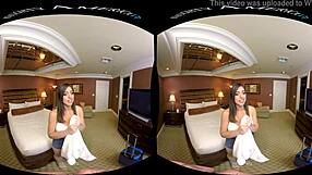 Naughty America VR babe bounces big natural tits on monster cock.