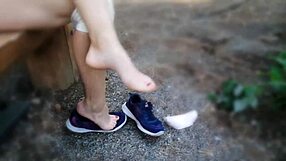 A solo amateur wanders outdoors teasing feet legs toes for your jerk off fetish instructions