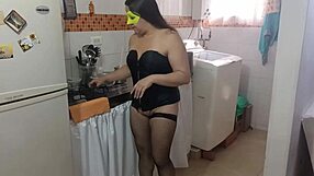 met her at bar now paid slut maid in sheer corset groped hard
