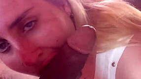 early morning black stud unloads cumshot in blonde's mouth craving monster cock