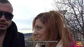angry boyfriend watches his slutty redhead gf cheat fingering blowjob sex for cash