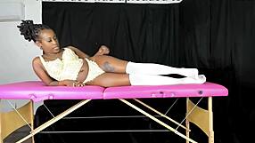 petite ebony model poses in antique lace lingerie
