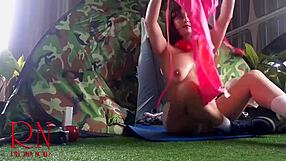 Fuck yeah a stranger dominates and pounds nudist lady's pussy hard in forest camp full outdoor nature sex video!