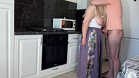 Stepmom yanks skirt off huge ass jerks throbbing cock blows it deep then begs for anal pounding