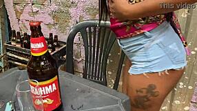 Brazilian Alice's First Bar Ride on Thick Old Cock Publicly