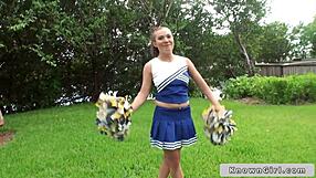 ever catch a busty cheerleader flashing her big tits outdoors with boyfriend