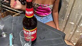 Brazilian Alice's First Bar Ride on Thick Old Cock Publicly