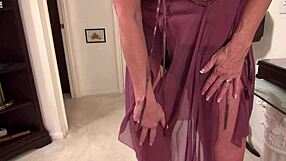 big titted mature blonde cougar poses solo at home