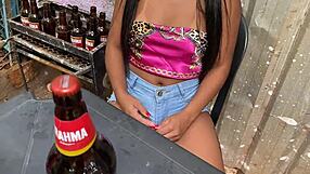 Brazilian Alice's First Bar Ride on Thick Old Cock Publicly