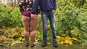 Chubby Bbw Housewife Flashes Saggy Tits And Wet Pussy Outdoor With Lover