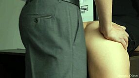 Horny secretary bends over desk for boss's monster cock in mouth pussy and tight anal!