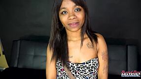 Brunette Evelyn rims ebony cock deep then sucks it hard before pussy pounding