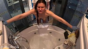 she was scrubbing the bath bent over while i doggystyle fucked her big cock moaning brunette neighbor