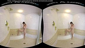 Naughty America VR babe bounces big natural tits on monster cock.