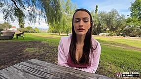 Busty Summer Renee yells fuck my big ass publicly in the car POV