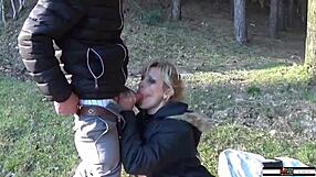 outdoor kinky milf with big tits rides cock in doggystyle begging for cum like total slut