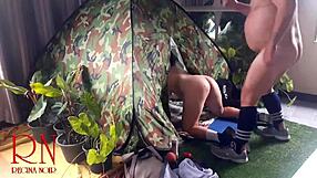 Fuck yeah a stranger dominates and pounds nudist lady's pussy hard in forest camp full outdoor nature sex video!