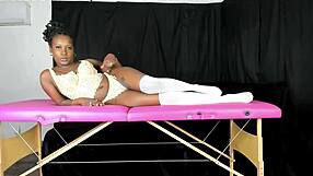petite ebony model poses in antique lace lingerie