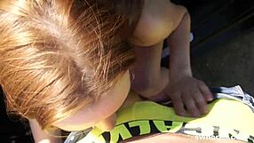 Juicy redhead teen whore fucked sideways on side road