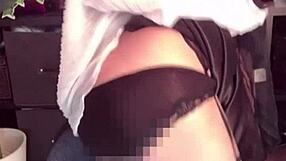 Cute Japanese ladyboy Chika masturbates with crotch net live on cam