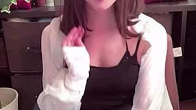 Cute Japanese ladyboy Chika masturbates with crotch net live on cam