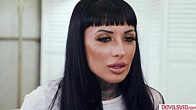 Tattooed Lesbian Grinds Shaved Pussy on Milf Best Friend's Muff