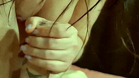 StepMom's perfect big natural tits in close-up handjob and blowjob home video massage