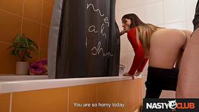 hey, airbnb threesome with busty italian marica chanelle, her fiance and ex in shower... wild!