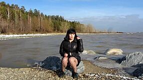 cute milf smokes cig dildo fucks shaved pussy tits bare outdoors public fetish