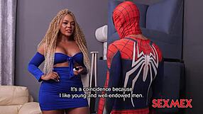 spiderman punishes carla morelli's big ass tits in garage quickie