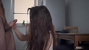 Erotic sex on kitchen table doggystyle with hot brunette amateur Jessi Q