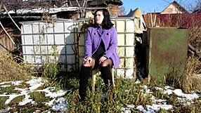 cute milf smokes cig dildo fucks shaved pussy tits bare outdoors public fetish