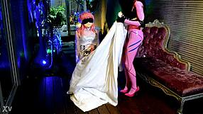 Kigurumi Masked Rubber Doll Wriggles in Bondage