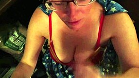 my busty mature wife gives the best deep blowjob on her big tits
