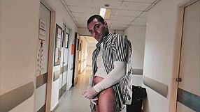 sexy bodybuilder patient strokes his 18cm monster cock with gloves in hospital till he cums