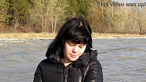 cute milf smokes cig dildo fucks shaved pussy tits bare outdoors public fetish