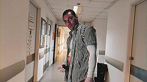 sexy bodybuilder patient strokes his 18cm monster cock with gloves in hospital till he cums
