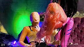 Kigurumi Masked Rubber Doll Wriggles in Bondage