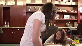 Two Lesbians Lick Hairy Pussies And Clits While Others Fuck On Counter