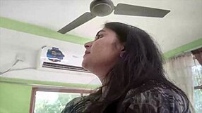 horny indian husband fingers chubby brunette wife's ass on bed while kissing