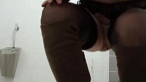 french milf slave bound in public toilet for bdsm toy session