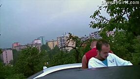 Girls bend over car window asses exposed for public gangbang orgy fucking