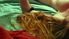 this sexy redhead teases then deepthroats cock while licking balls and masturbating