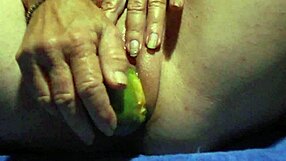 Cucumber Stretches Wet Pussy Gaping Clit Close-Up