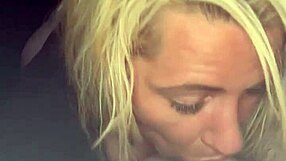 pretty hooker deepthroats guy in car at night cums in mouth spits then sucks it back