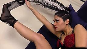 barefoot polish brunette paints toes teases nylon pantyhose feet pov intensely