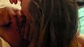 this sexy redhead teases then deepthroats cock while licking balls and masturbating