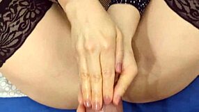 sexy redhead masseuse nina love strokes leo casanovas monster cock then takes cumshot on stockings