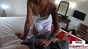 petite thai teen relaxes bent over her lover's big cock fully