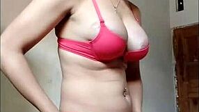 mitha waria ladyboy slips into red bra and strokes cock to cum